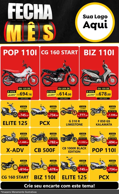 Modelo de Encarte para Encarte Grande com o tema Fecha Mês para Concessionaria de Motos