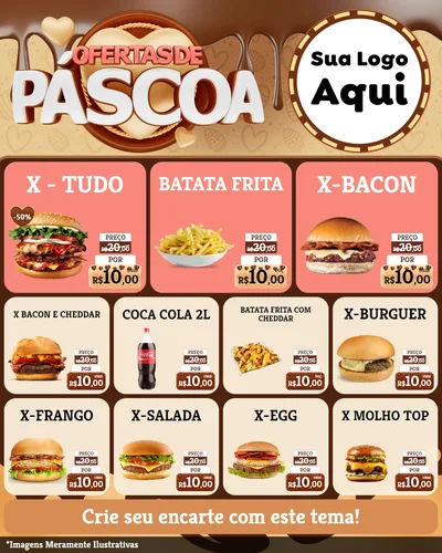 Modelo de Rede Social para Feed Instagram com o tema Ofertas de Páscoa para Hamburgueria