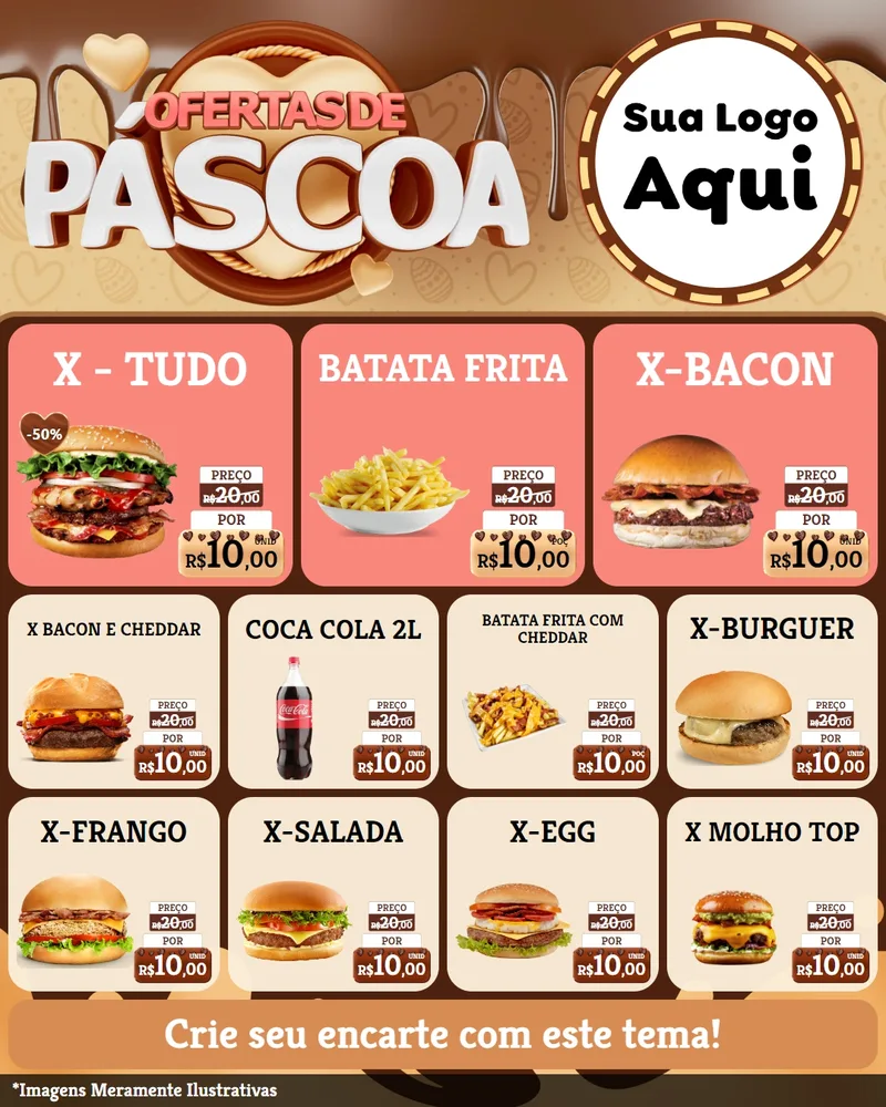 Modelo de Rede Social para Feed Instagram com o tema Ofertas de Páscoa para Hamburgueria