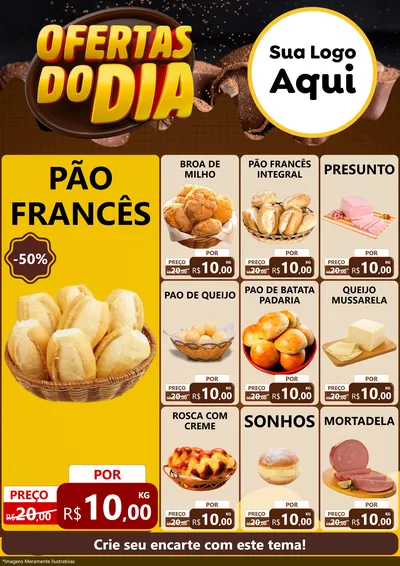 Modelo de Encarte para Encarte A4 Vertical com o tema Ofertas do Dia para Padaria