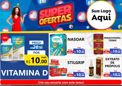 Modelo de Encarte para Encarte A4 Horizontal com o tema Super Ofertas para Farmácia