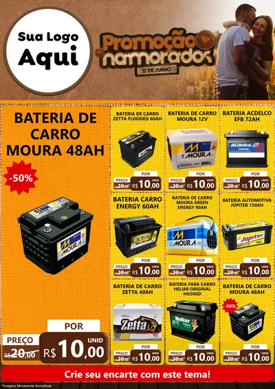 Modelo de Encarte para Encarte A4 Vertical com o tema Promoção Namorados para Baterias Elétricas