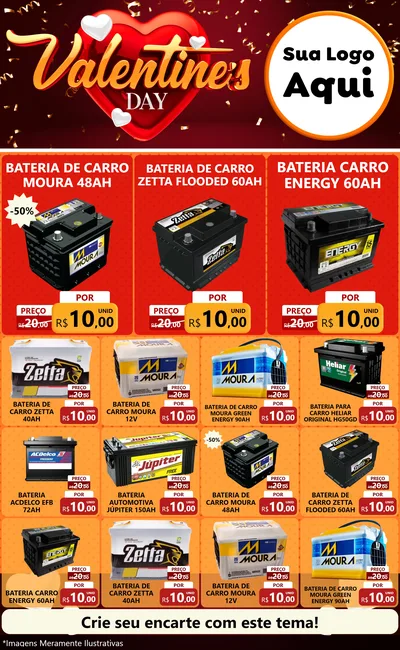 Modelo de Encarte para Encarte Grande com o tema Valentine's Day para Baterias Elétricas