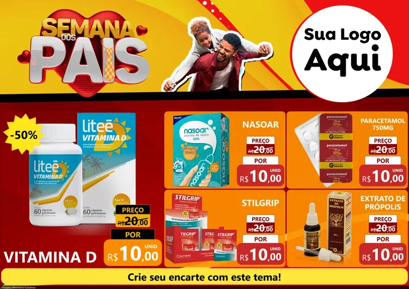 Modelo de Encarte para Encarte A4 Horizontal com o tema Semana Dos Pais para Farmácia