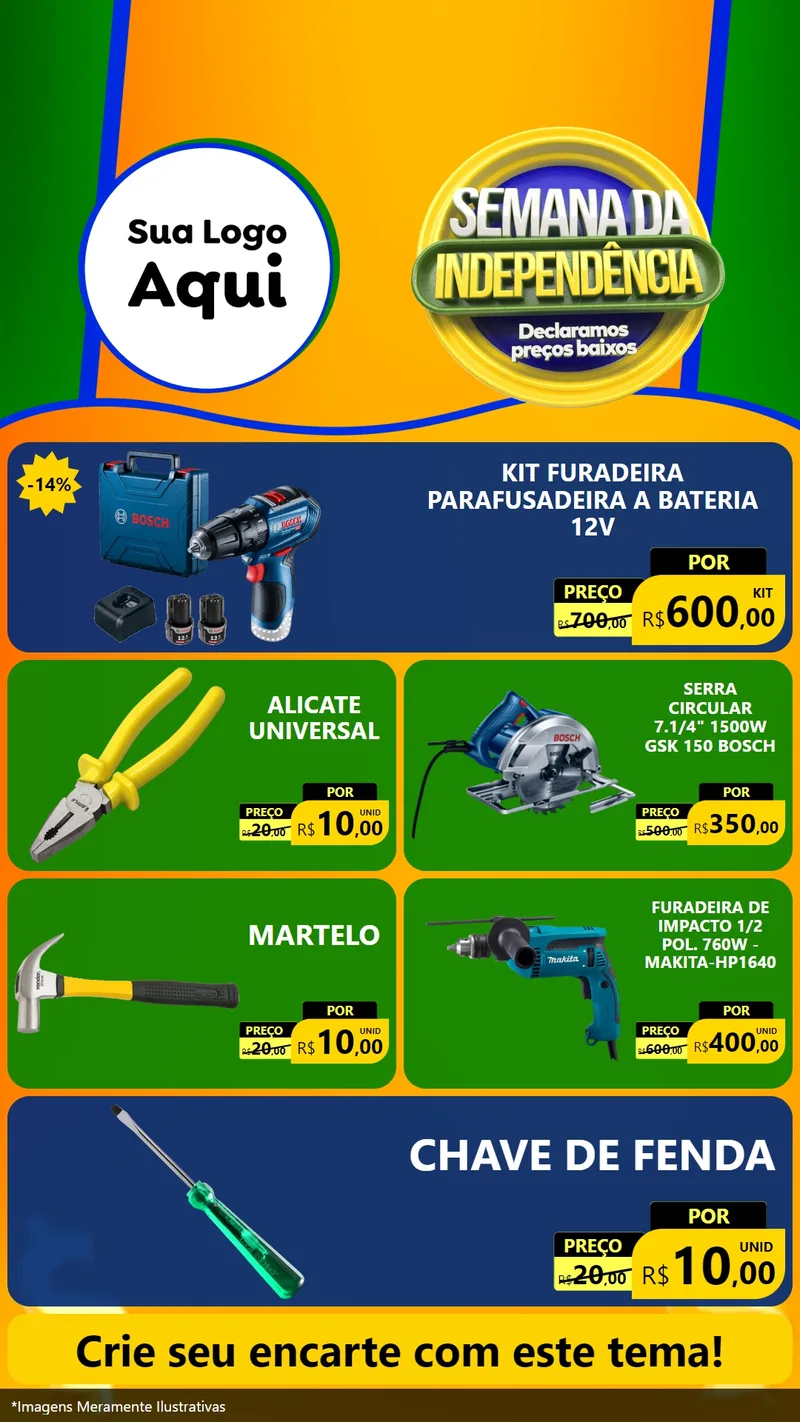 Modelo de TV para TV Vertical com o tema Semana da Independência Declaramos Preços Baixos para Maquinas e Ferramentas