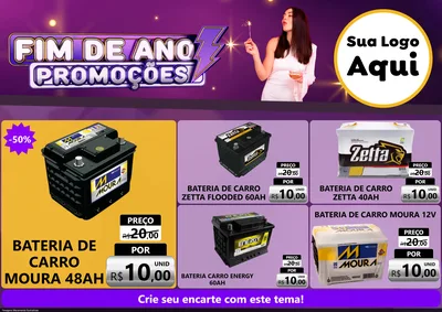 Modelo de Encarte para Encarte A4 Horizontal com o tema Fim de Ano Promoções para Baterias Elétricas