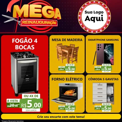 Modelo de Rede Social para Feed Facebook com o tema Mega Reinauguração para Móveis e Eletro