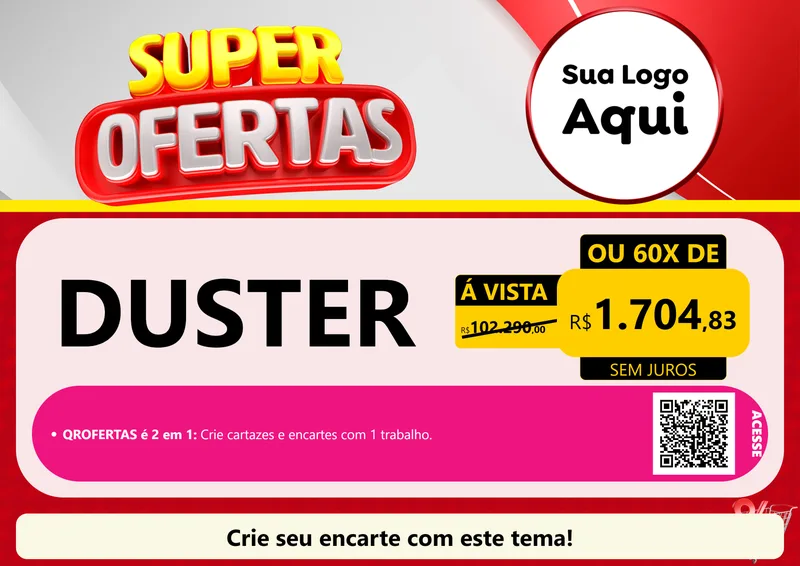 Modelo de Cartaz para Cartaz A4 Horizontal com o tema Super Ofertas para Concessionaria de Carros