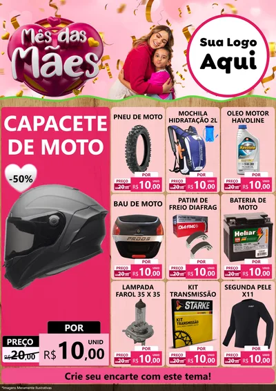 Modelo de Encarte para Encarte A4 Vertical com o tema Mês das Mães para Moto peças