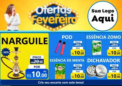 Modelo de Encarte para Encarte A4 Horizontal com o tema Ofertas de Fevereiro para Tabacaria