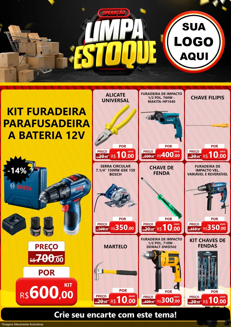 Modelo de Encarte para Encarte A4 Vertical com o tema Operação Limpa Estoque para Maquinas e Ferramentas
