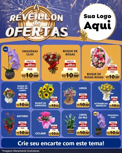 Modelo de Rede Social para Feed Instagram com o tema Réveillon de Ofertas para Floricultura e jardim