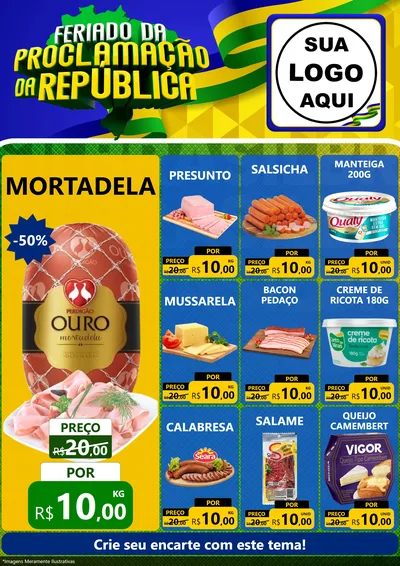 Modelo de Encarte para Encarte A4 Vertical com o tema Feriado da Proclamação da República para Frios e Laticínios