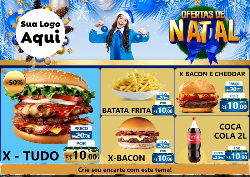 Modelo de Encarte para Encarte A4 Horizontal com o tema Ofertas de Natal para Hamburgueria