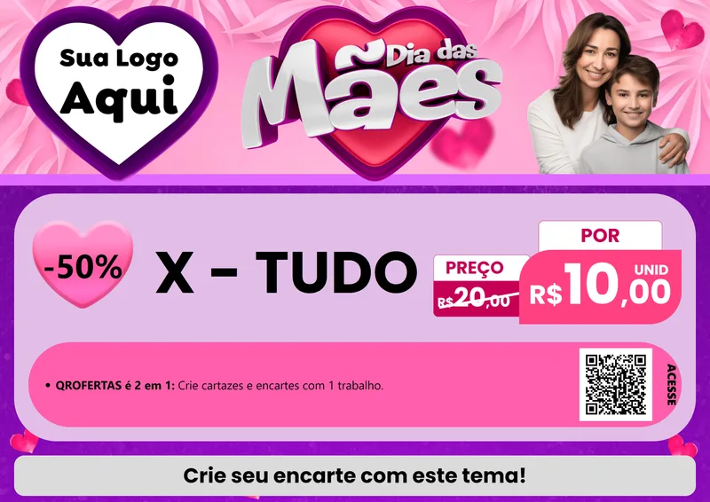 Modelo de Cartaz para Cartaz A4 Horizontal com o tema Dia das Mães para Hamburgueria