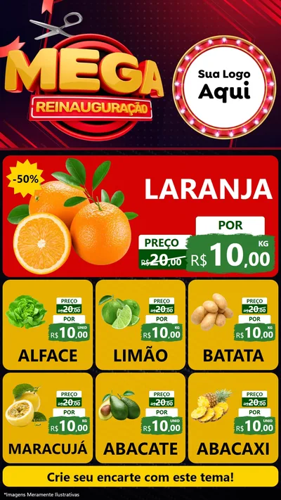 Modelo de Rede Social para Stories com o tema Mega Reinauguração para Hortifrúti
