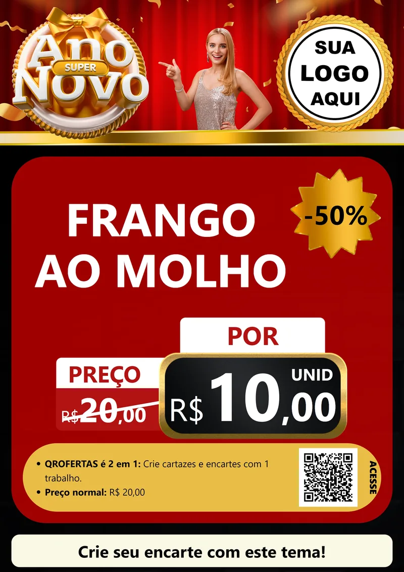 Modelo de Cartaz para Cartaz A4 Vertical com o tema Super Ano Novo para Restaurante