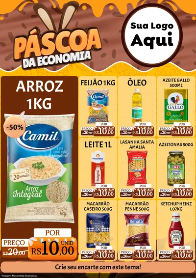 Modelo de Encarte para Encarte A4 Vertical com o tema Páscoa da Economia para Supermercado