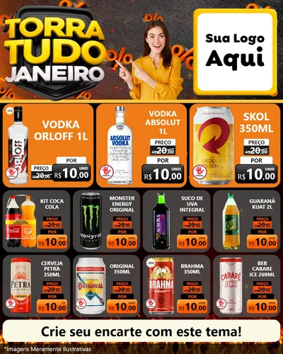 Modelo de Rede Social para Feed Instagram com o tema Torra Tudo Janeiro para Distribuidora de bebidas