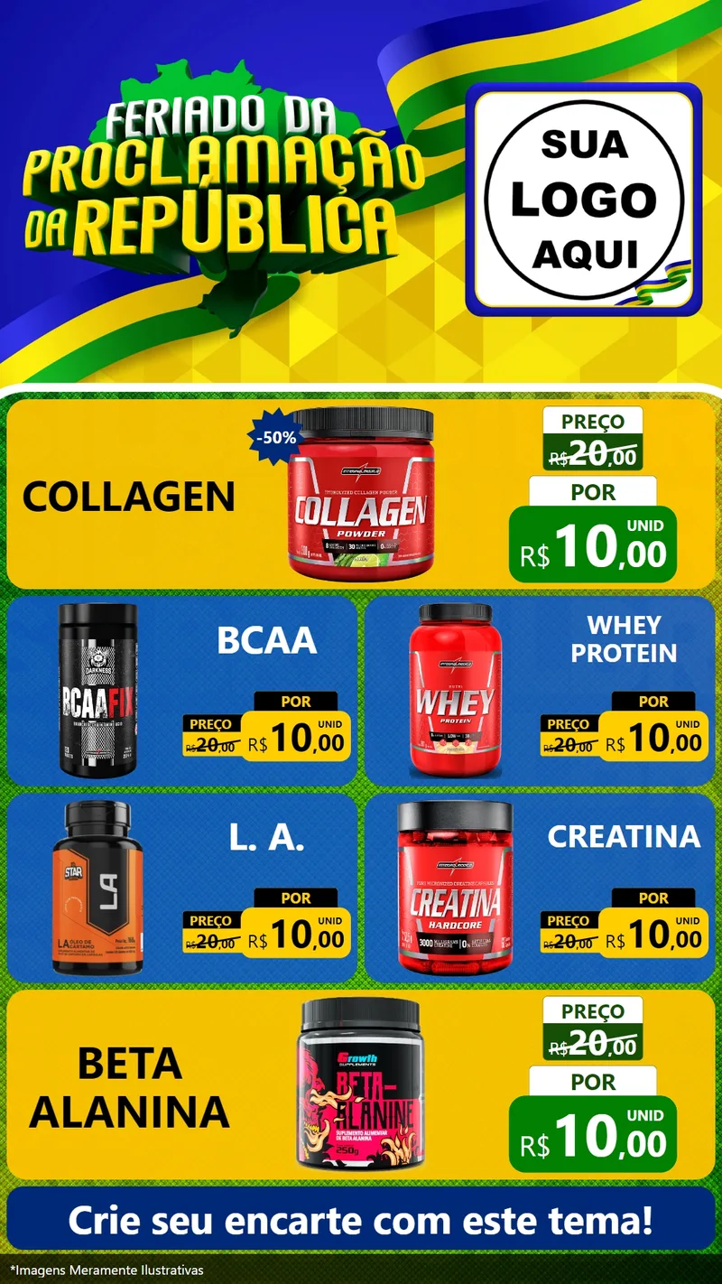 Modelo de TV para TV Vertical com o tema Feriado da Proclamação da República para Suplementos alimentares