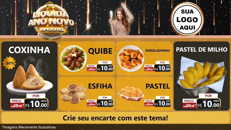 Modelo de TV para TV Horizontal com o tema Liquida Ano Novo Imperdível para Salgadaria