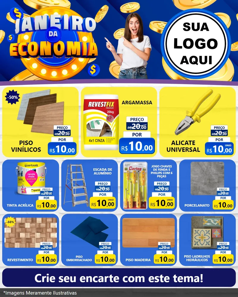 Modelo de Rede Social para Feed Instagram com o tema Janeiro da Economia para Material para Construção