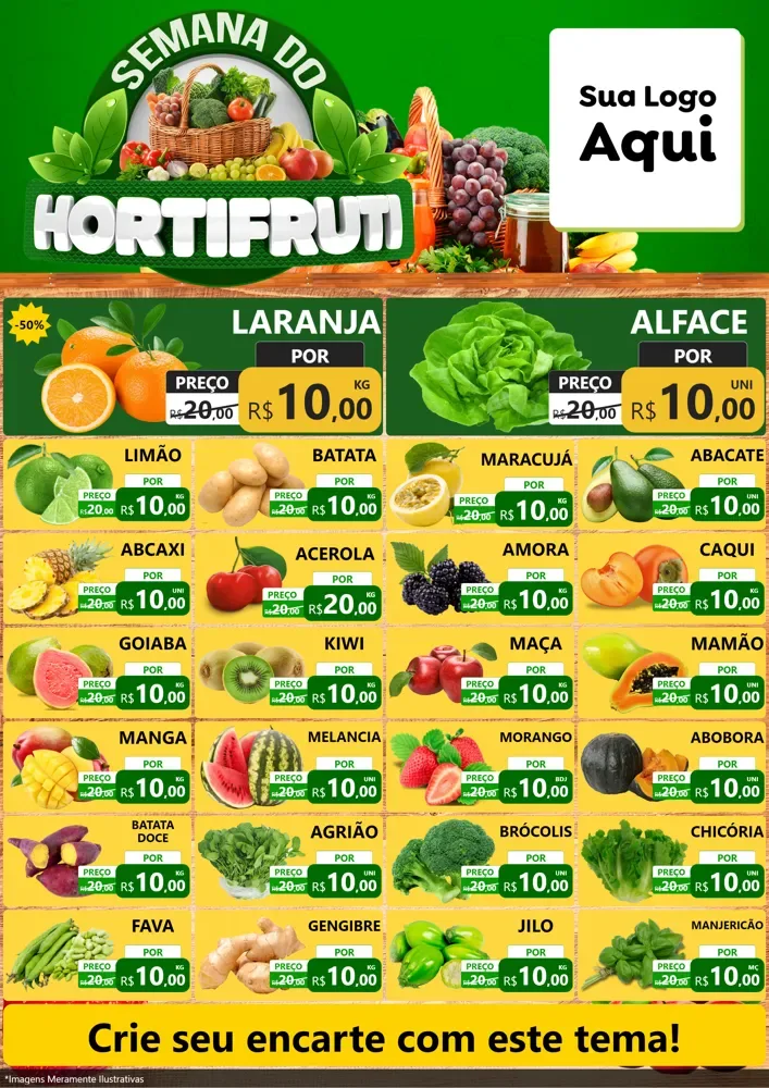 Modelo de Encarte para Encarte A4 Vertical com o tema Semana do Hortifruti para Hortifrúti
