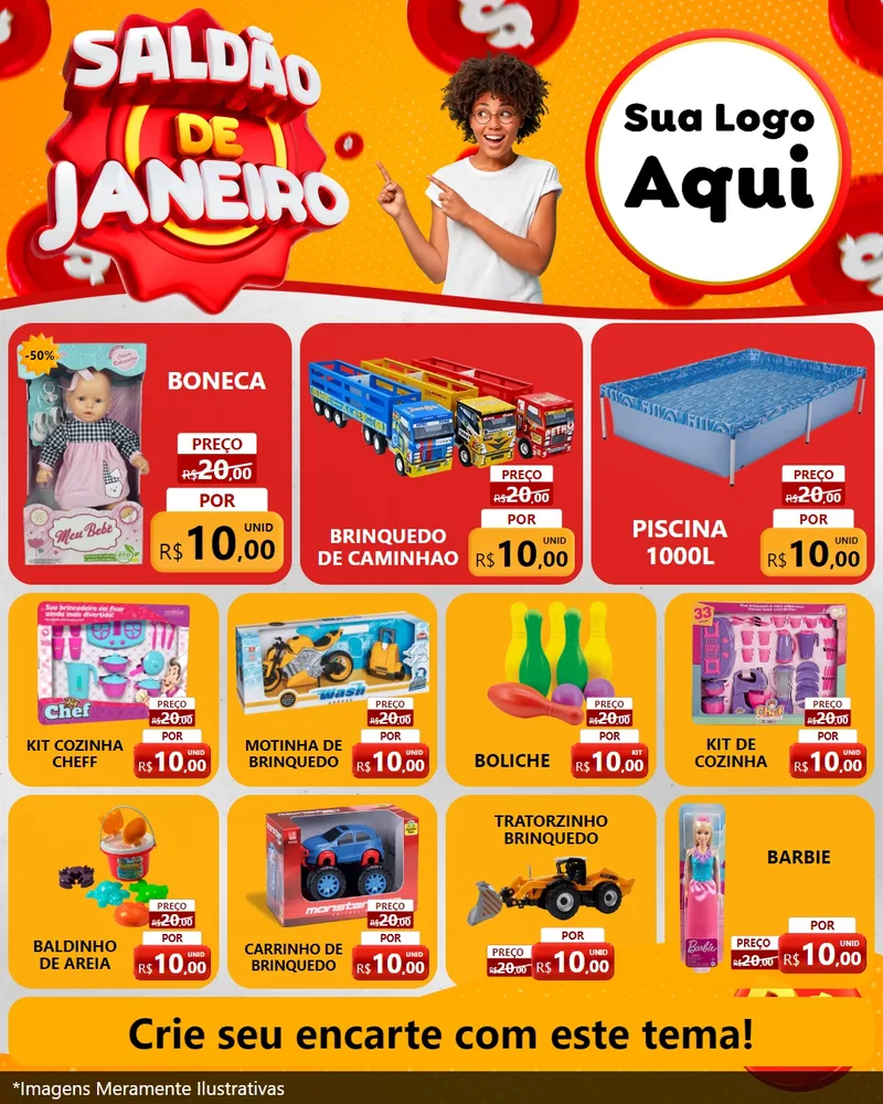 Modelo de Rede Social para Feed Instagram com o tema Saldão de Janeiro para Brinquedos