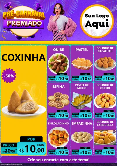 Modelo de Encarte para Encarte A4 Vertical com o tema Pré-Carnaval Premiado para Salgadaria