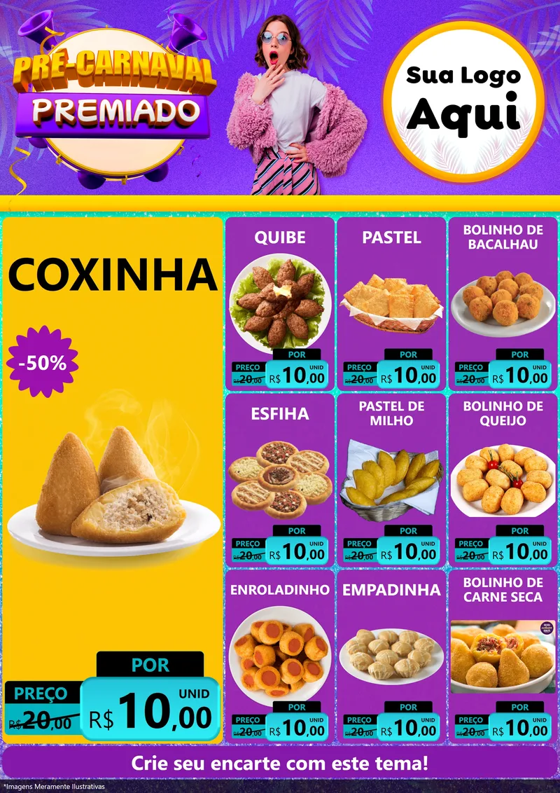 Modelo de Encarte para Encarte A4 Vertical com o tema Pré-Carnaval Premiado para Salgadaria