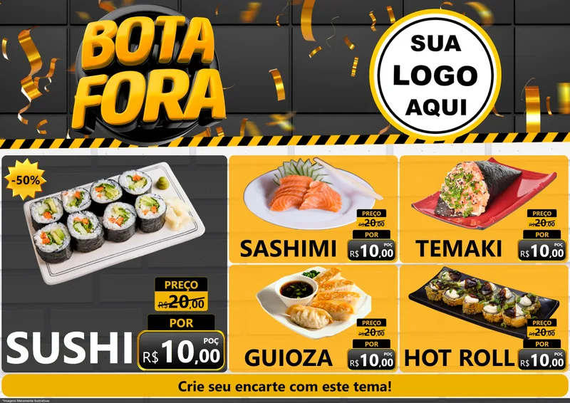 Modelo de Encarte para Encarte A4 Horizontal com o tema Bota Fora para Comida japonesa