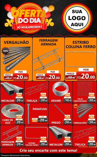Modelo de Encarte para Encarte Grande com o tema Oferta do Dia - Só hoje, Aproveite! para Ferragens