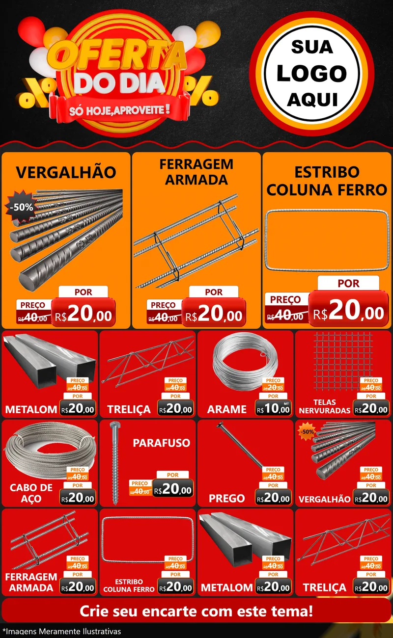 Modelo de Encarte para Encarte Grande com o tema Oferta do Dia - Só hoje, Aproveite! para Ferragens