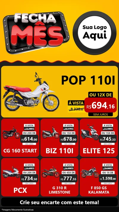 Modelo de Rede Social para Stories com o tema Fecha Mês para Concessionaria de Motos