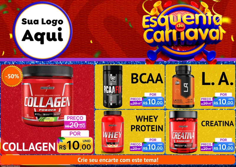 Modelo de Encarte para Encarte A4 Horizontal com o tema Esquenta de Carnaval para Suplementos alimentares