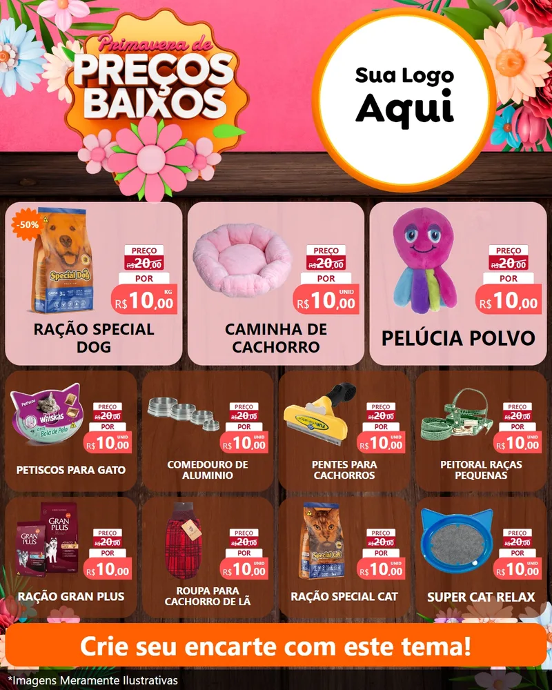 Modelo de Rede Social para Feed Instagram com o tema Primavera de Preços Baixos para Pet Shop