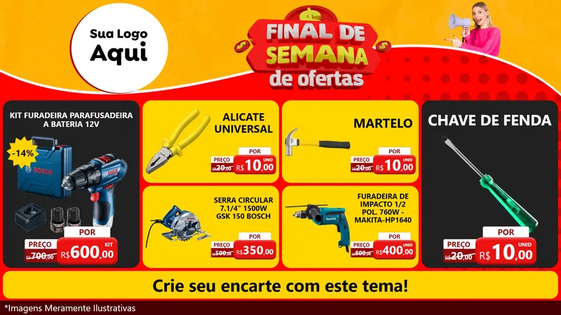 Modelo de TV para TV Horizontal com o tema Final de Semana de Ofertas para Maquinas e Ferramentas