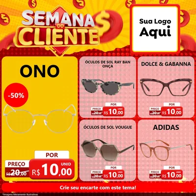 Modelo de Rede Social para Feed Facebook com o tema Semana do Cliente para Óticas