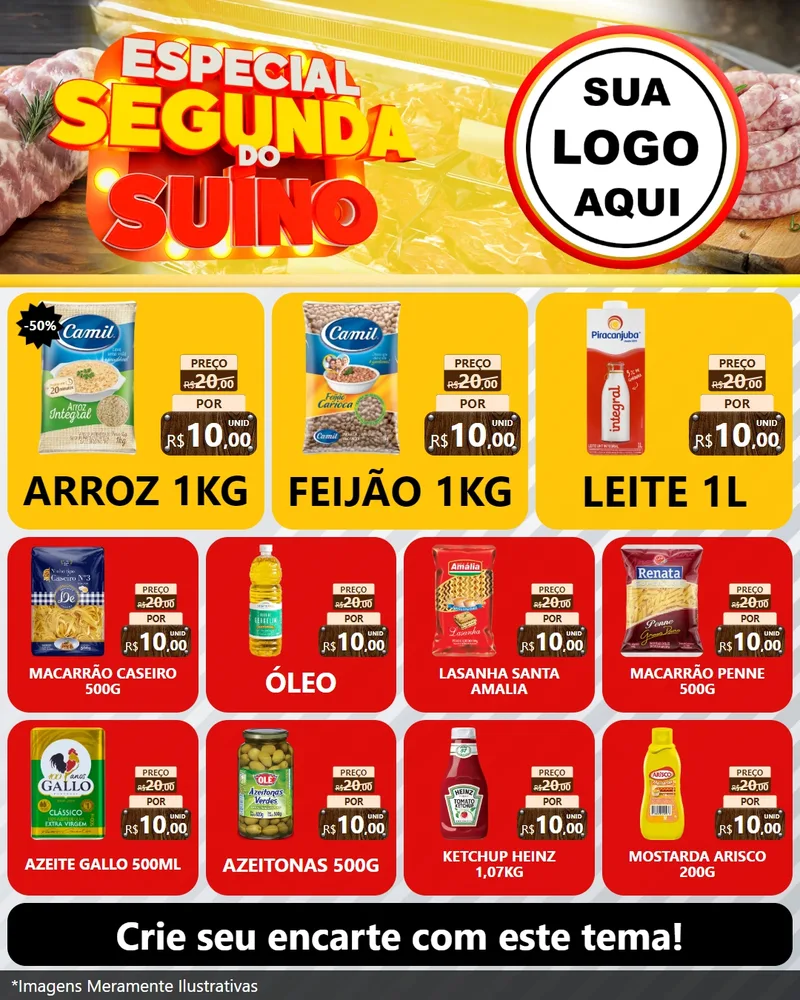 Modelo de Rede Social para Feed Instagram com o tema Especial Segunda do Suíno para Supermercado