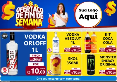 Modelo de Encarte para Encarte A4 Horizontal com o tema Ofertaço de Fim de Semana para Distribuidora de bebidas