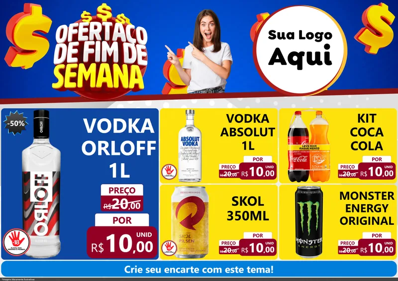 Modelo de Encarte para Encarte A4 Horizontal com o tema Ofertaço de Fim de Semana para Distribuidora de bebidas