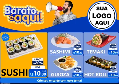 Modelo de Encarte para Encarte A4 Horizontal com o tema Barato é aqui para Comida japonesa