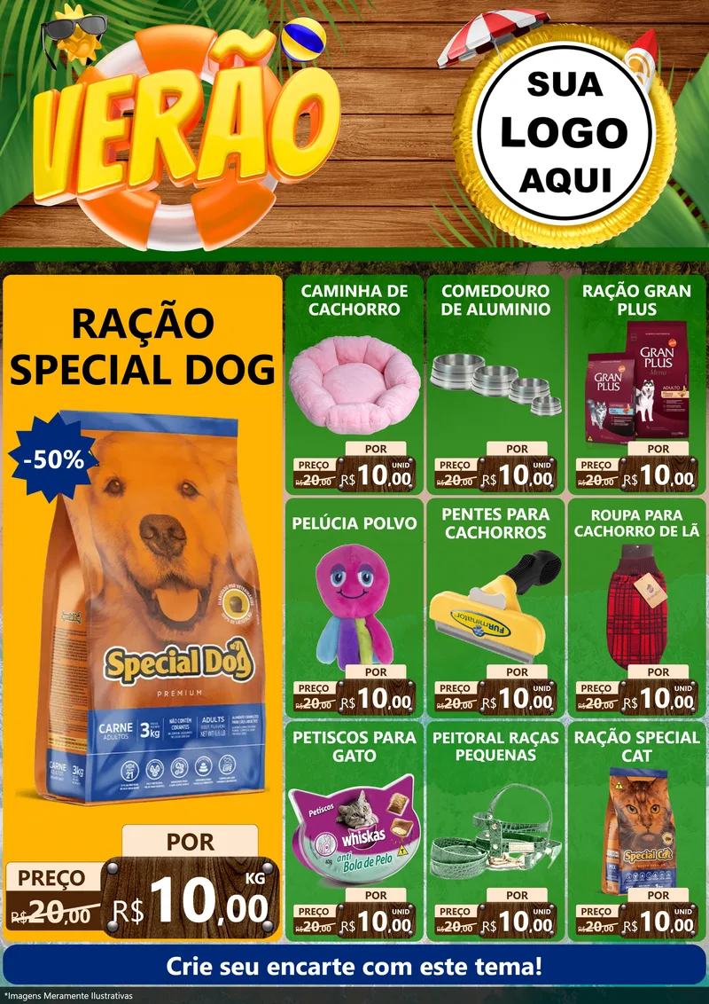 Modelo de Encarte para Encarte A4 Vertical com o tema Verão para Pet Shop