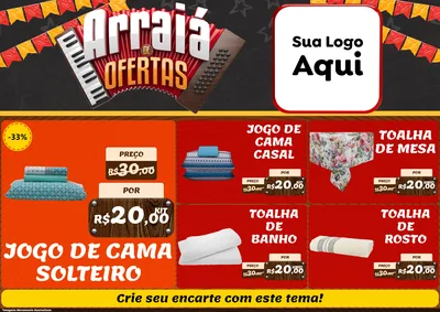 Modelo de Encarte para Encarte A4 Horizontal com o tema Arraiá de Ofertas - Junina para Cama, Mesa e Banho