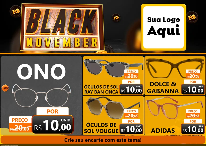 Modelo de Encarte para Encarte A4 Horizontal com o tema Black November para Óticas