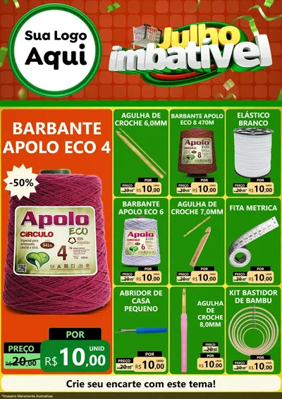Modelo de Encarte para Encarte A4 Vertical com o tema Julho Imbatível para Armarinho e Aviamentos