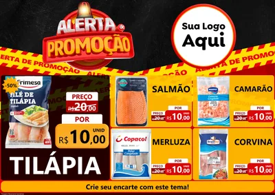 Modelo de Encarte para Encarte A4 Horizontal com o tema Alerta de Promoção para Peixaria