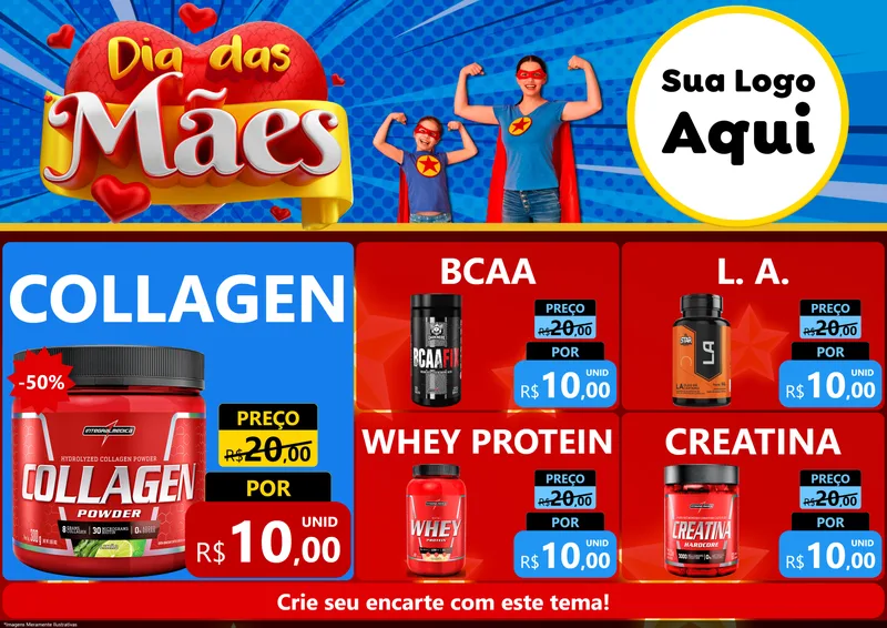Modelo de Encarte para Encarte A4 Horizontal com o tema Dia das Mães para Suplementos alimentares