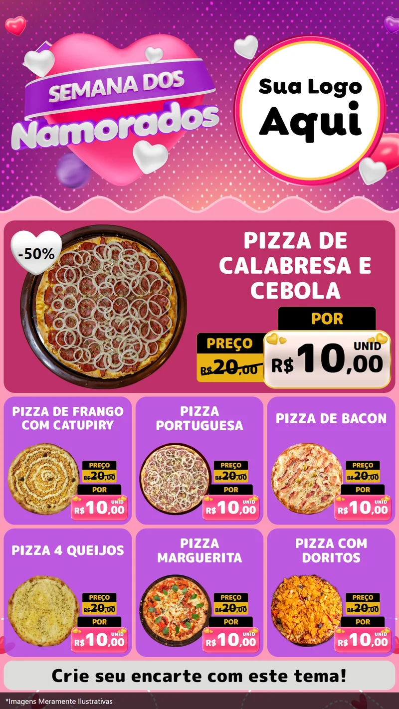 Modelo de Rede Social para Stories com o tema Semana dos Namorados para Pizzaria
