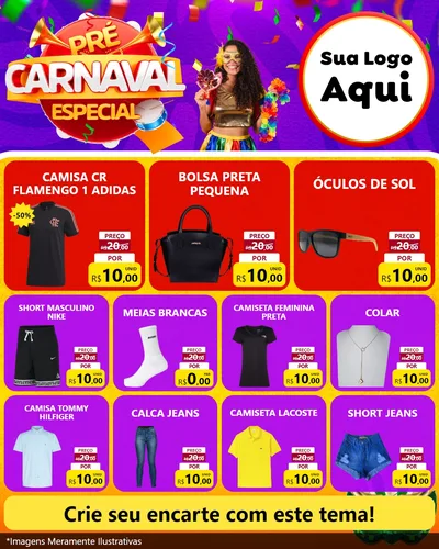Modelo de Rede Social para Feed Instagram com o tema Pré-Carnaval Especial para Roupas e acessórios